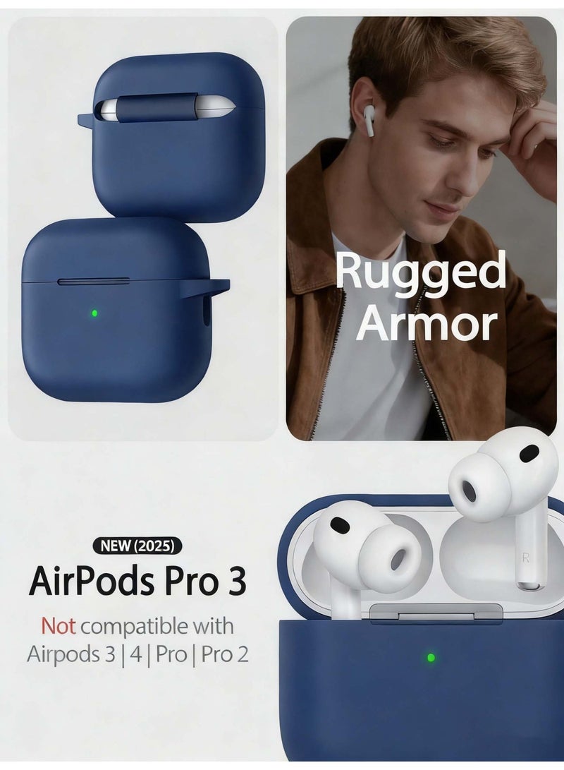 اوراکس AirPods Pro 3 غطاء الحالة مع سلسلة المفاتيح ومجموعة التنظيف ، إكسسوارات سماعات الرأس ، مادة السيليكون ، السيليكون الناعم الوقائي الكامل ، مناسب للنساء والرجال (أزرق داكن) - Image 2